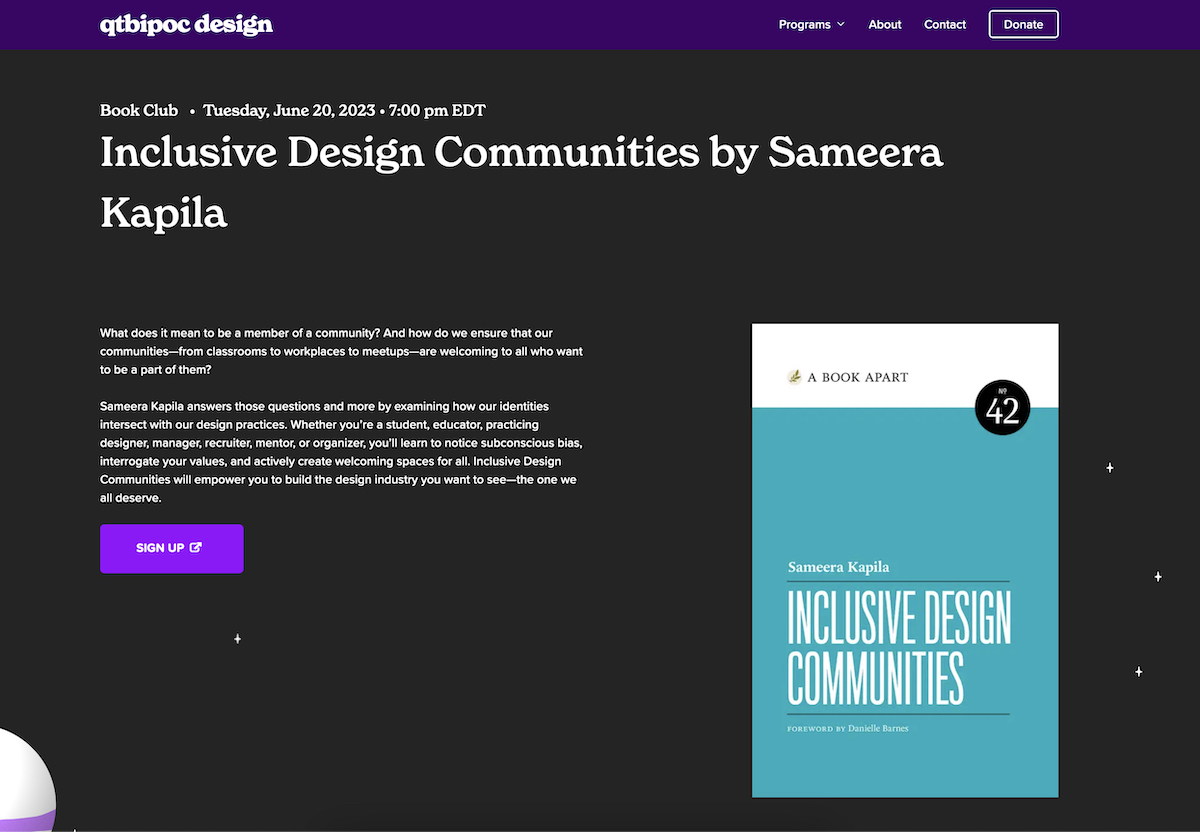 screenshot of the qtbipoc book club event details.